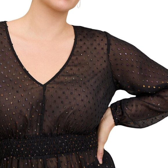 Torrid NWT Chiffon Rainbow Clip Dot Top, Black 3X - Whimsigoth, Semi-Sheer Shirt - Picture 11 of 12